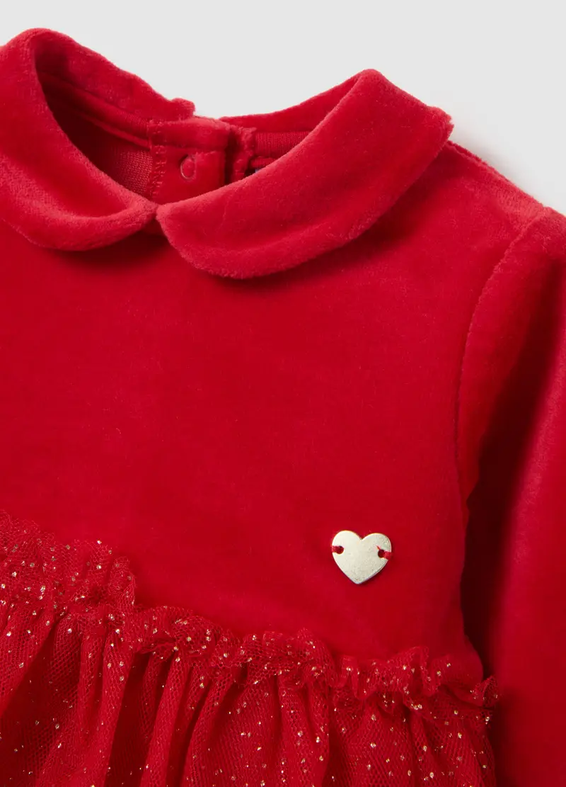 Vestito Rosso Da Neonata In Misto Cotone Regular Fit Con Tulle Glitter, Rosso miniatura 3