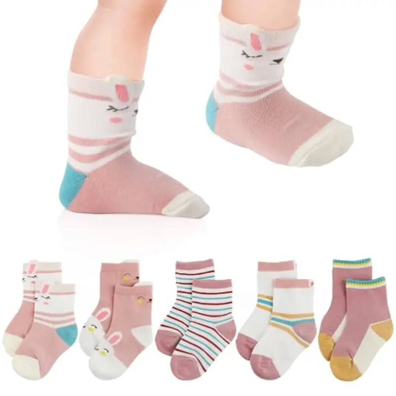 FainFun 5 Paia Calze Bambina Invernali, Calzini Rosa, Calzini per Bambini, Calze Donna Animali Cotone, Consigliato per