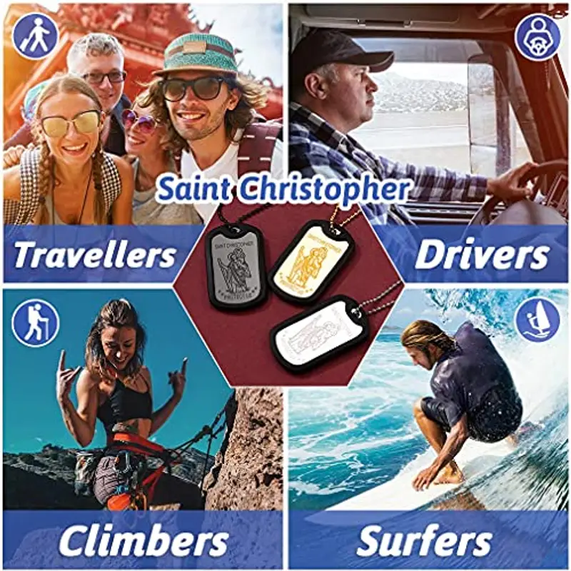 FaithHeart Collana da uomo in acciaio inossidabile con San Cristoforo/San Paolo/Sant'Antonio/San Tommaso/San miniatura 3