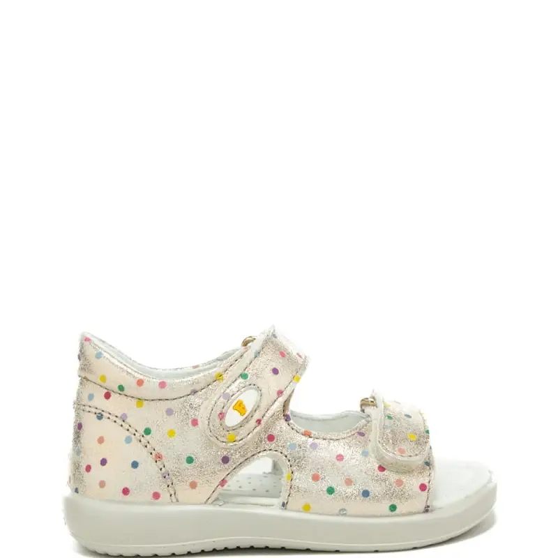 naturino sandali da bambina con stampa a fantasia pois all over platino