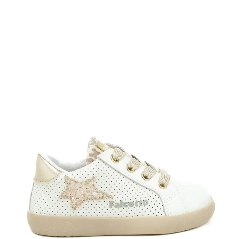 naturino sneakers da bambina con inserti glitterati e laminati bianco platino