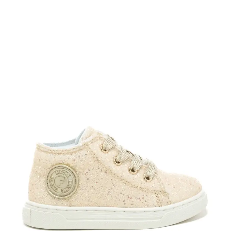 naturino sneakers da bambina con tomaia glitterata ton sur ton e lacci in lurex platino