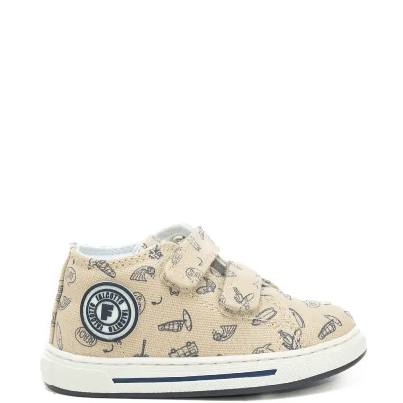 naturino sneakers da bambino in tela con stampa a fantasia beige blu navy