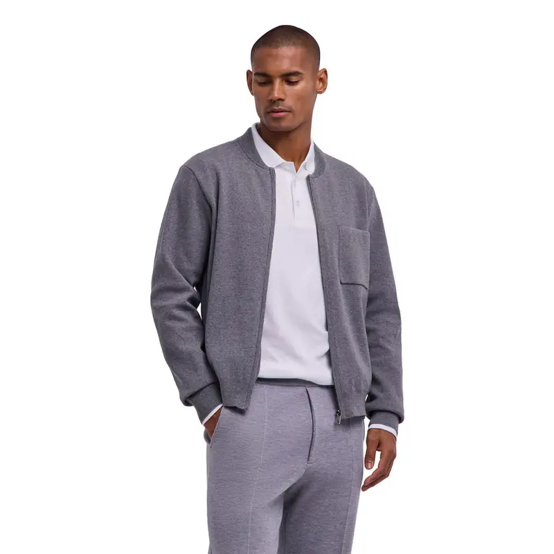Cotton Knit Uomo Giacca con zip Grigio