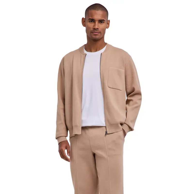 Cotton Knit Uomo Giacca con zip Marrone