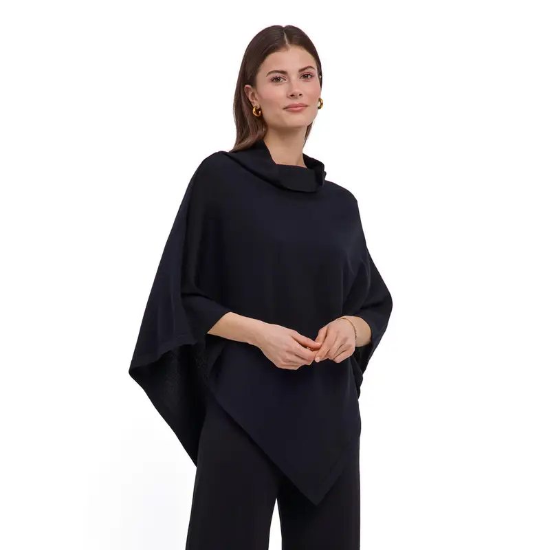 Merino Extrafine Donna Poncho Nero