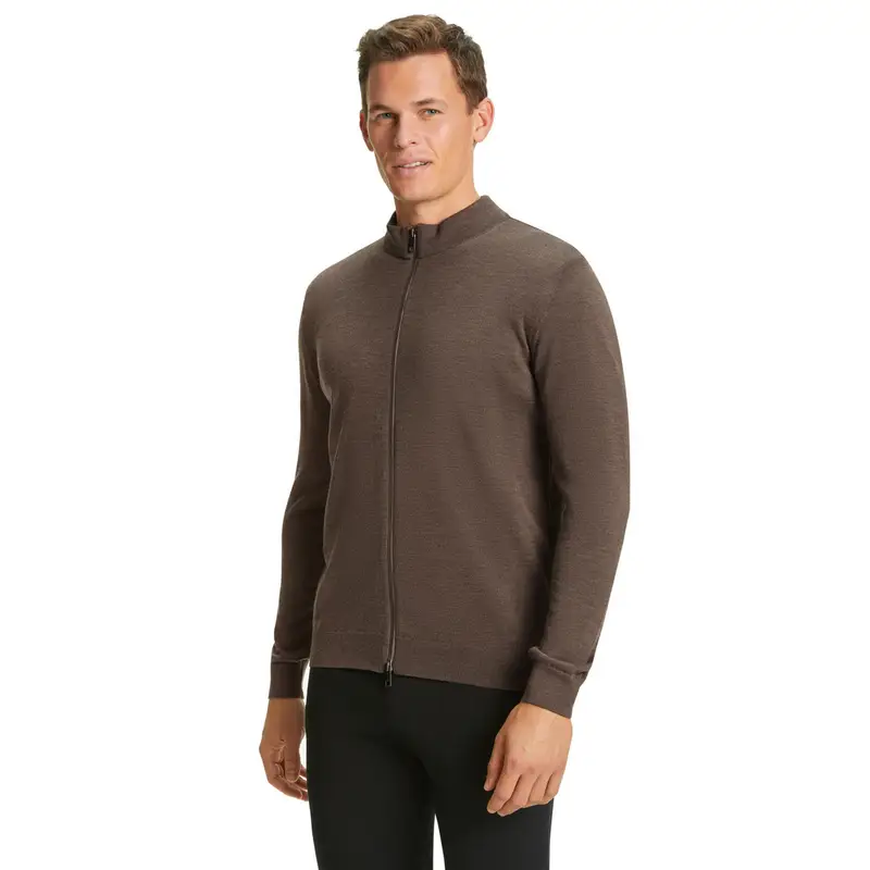 Merino Extrafine Uomo Giacca con zip Marrone