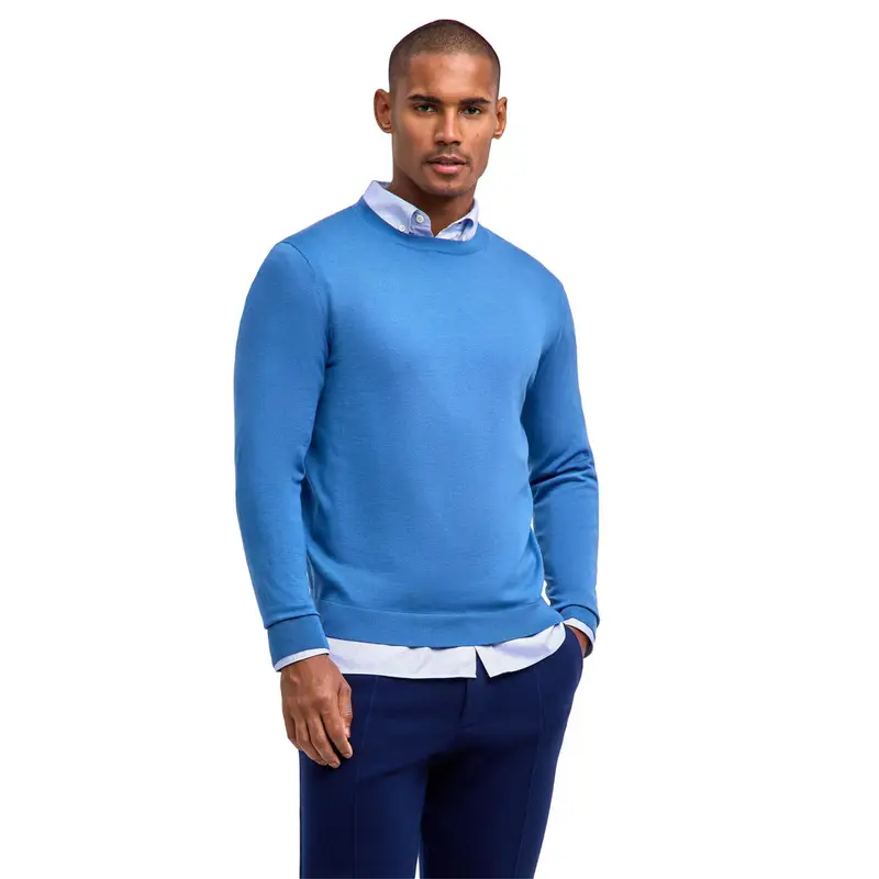 Premium Merino Wool Uomo Pullover Blu