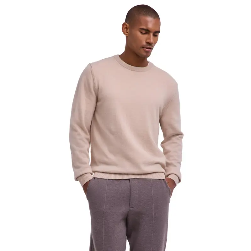 Pure Lambswool Uomo Pullover Beige