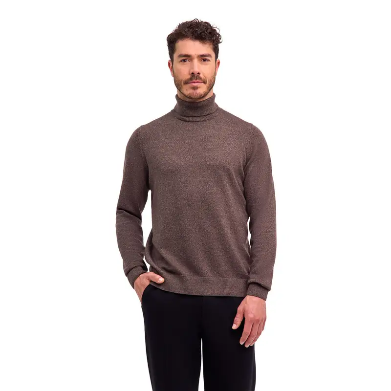 Pure Lambswool Uomo Pullover Marrone