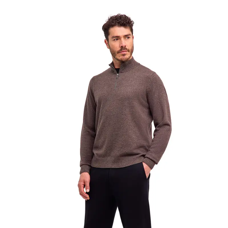 Pure Lambswool Uomo Pullover Marrone