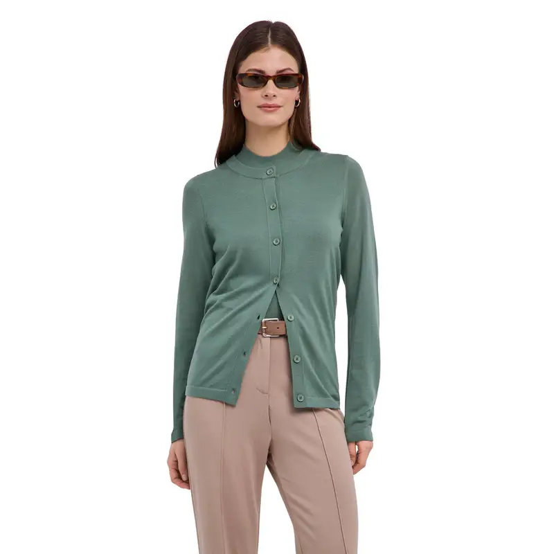 Pure Merino Wool Donna Cardigan Verde