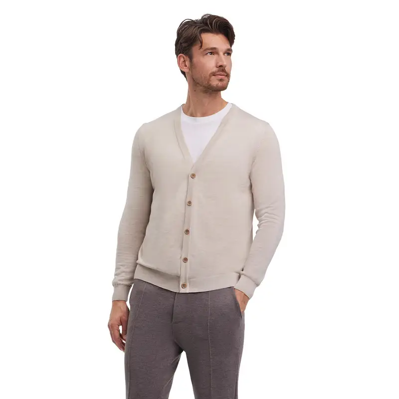 Pure Merino Wool Uomo Cardigan Beige