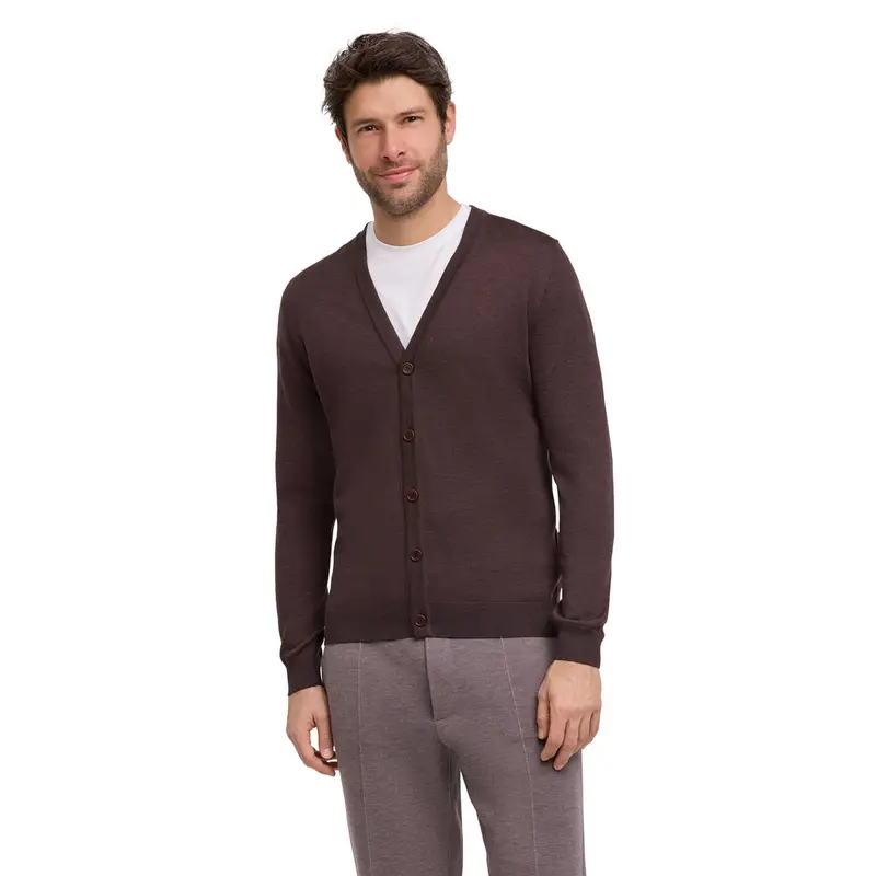 Pure Merino Wool Uomo Cardigan Marrone