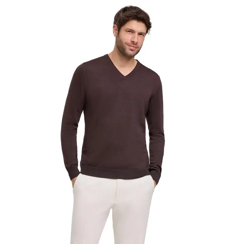 Pure Merino Wool Uomo Pullover Marrone