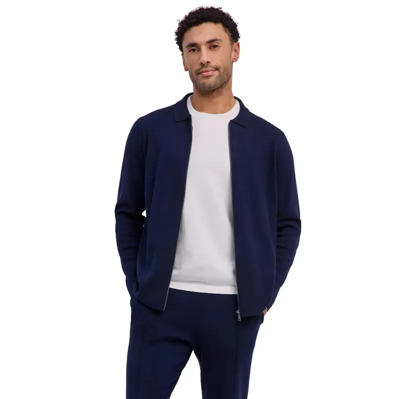 Silk Linen Uomo Giacca con zip Blu