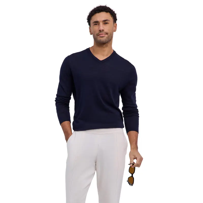 Silk Linen Uomo Pullover Blu