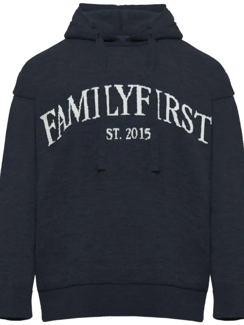 Felpa blu in maglia logo ricamo miniatura 3