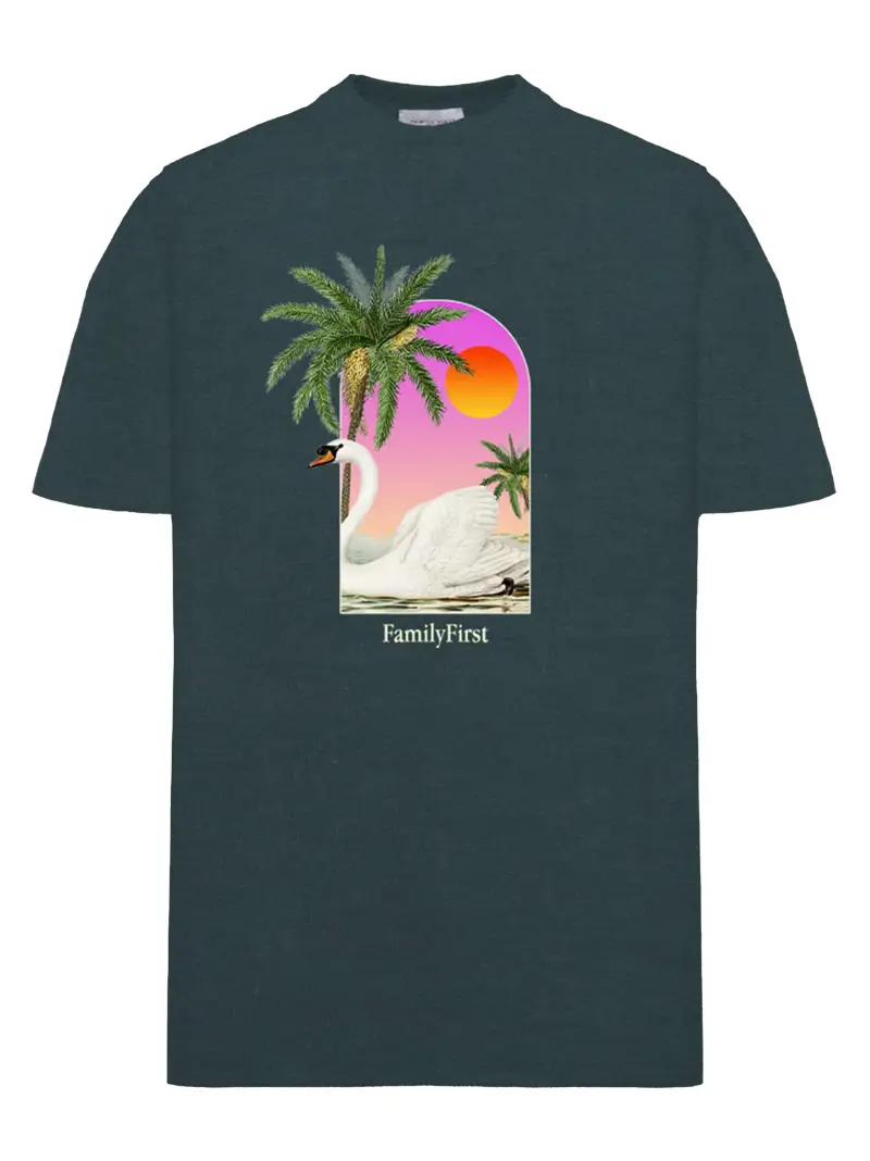 T-shirt verde stampa cigno