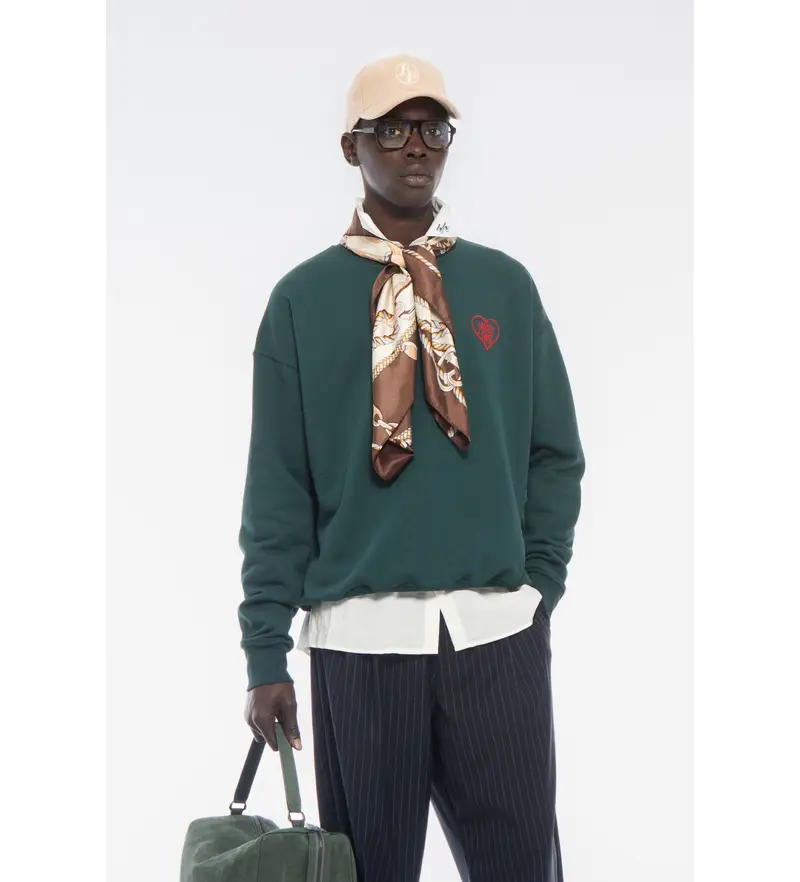 per uomo. SS2403 Felpa Cuore Verde (L), Casual, Cotone