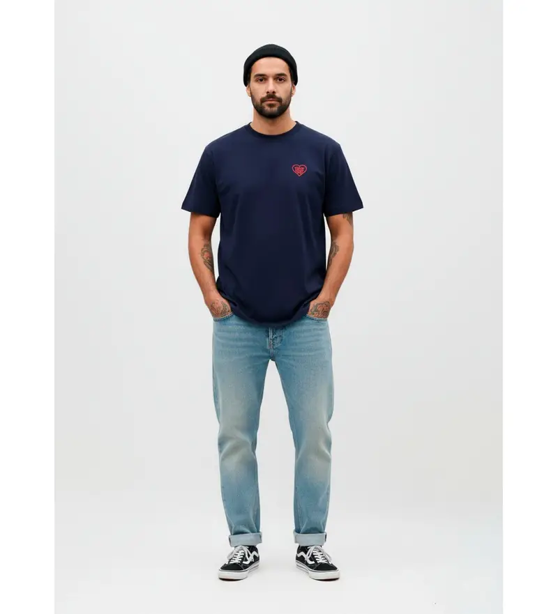 per uomo TS2402 Maglietta con cuore blu navy (S), Casual, Cotone, Manica corta