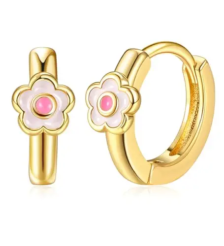 FANCH Orecchini a Cerchio per le Donne Ragazze Piccoli Daisy Orecchini a Cerchio Placcati Oro 18K in Cartilagine