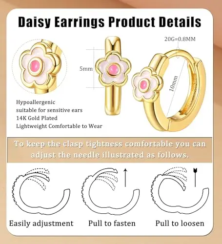 FANCH Orecchini a Cerchio per le Donne Ragazze Piccoli Daisy Orecchini a Cerchio Placcati Oro 18K in Cartilagine miniatura 2