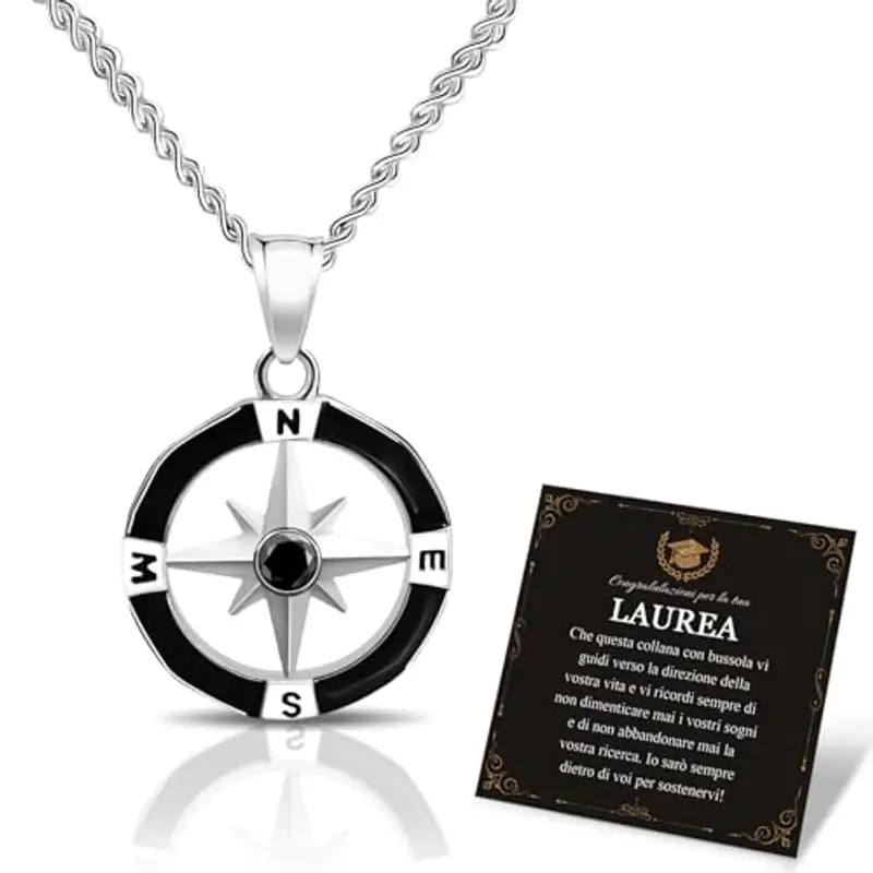 FANCIBAND Regalo Laurea Uomo Ragazzo, Bussola Collana Uomo Acciaio Ossidiana, Idee Regali Laurea Originali per la Figlio Fidanzato Amica Maestra Dottoressa Regali Graduazione per Lui
