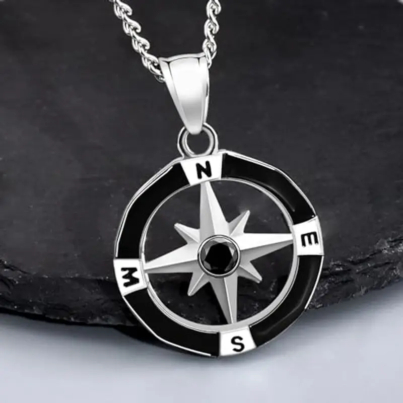 FANCIBAND Regalo Laurea Uomo Ragazzo, Bussola Collana Uomo Acciaio Ossidiana, Idee Regali Laurea Originali per la Figlio Fidanzato Amica Maestra Dottoressa Regali Graduazione per Lui miniatura 3