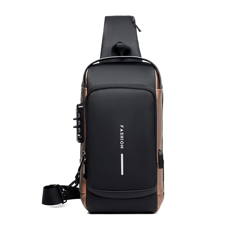 FANDARE Borsa Petto Antifurto USB Viaggio Uomo Nero/Marrone