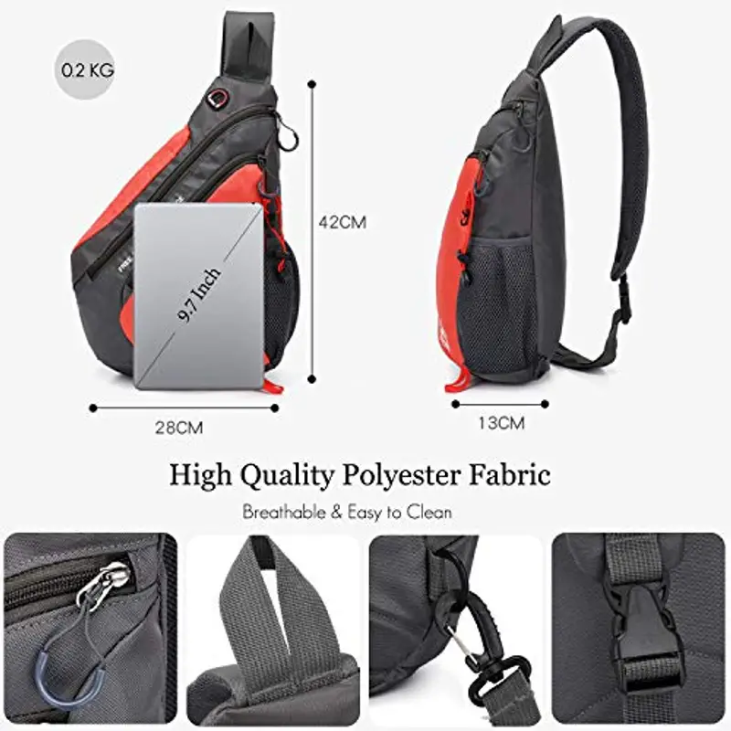 FANDARE Leggero Zaino Monospalla Sling Bag Borsa Uomo Donna a Tracolla Crossbody Backpack Durevole Poliestere Nero miniatura 3