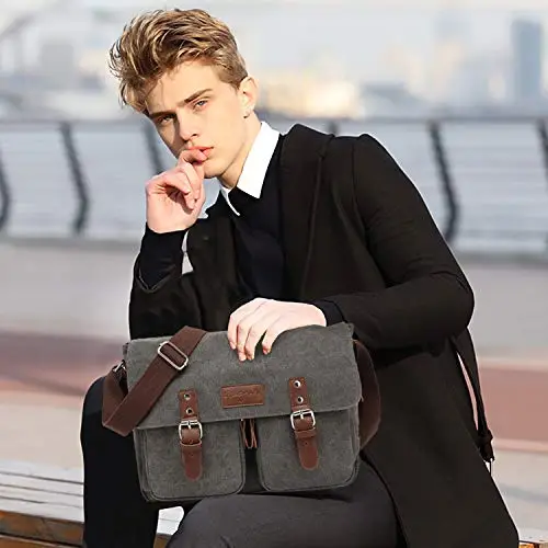 FANDARE Vintage Borse a spalla Borse Messenger di tela Espandibile Crossbody Messenger Bag Uomo Donna Borse per 10.9'' miniatura 2