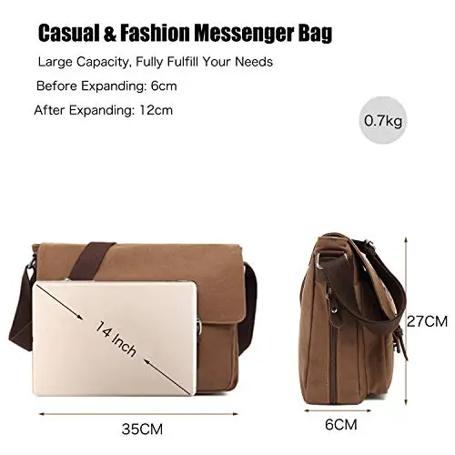 FANDARE Vintage Borse a spalla Borse Messenger di tela Espandibile Crossbody Messenger Bag Uomo Donna Borse per 10.9'' miniatura 3