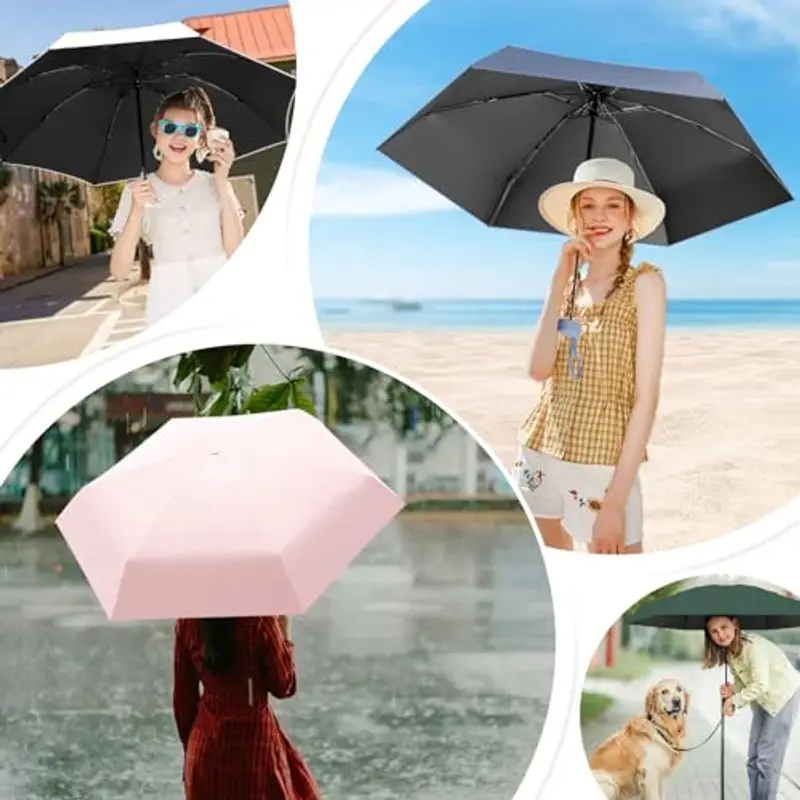 FANSEZQ Mini Ombrello da Viaggio, Ombrello Pieghevole Ultra Leggero e Portatile per Tasca - Ombrellino da Sole e miniatura 3