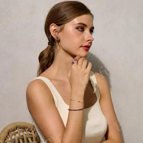 Farfume Ametista Bracciale Pietre Naturali per Donna Perle in Pietra Naturale da 4mm Gemme Lavorate a Mano Gioielli miniatura 3