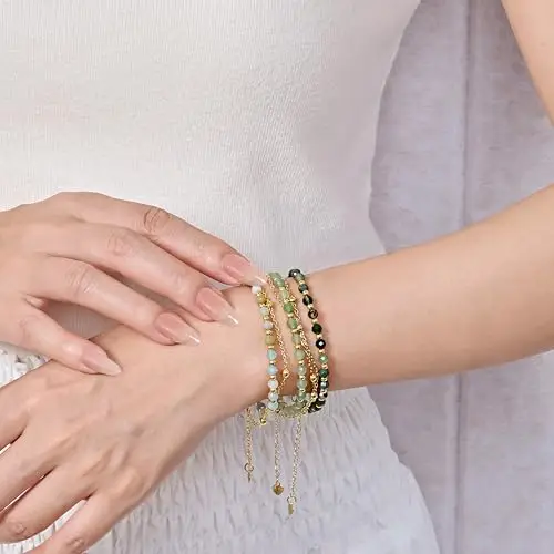 Farfume Avventurina Verde Bracciale Pietre Naturali per Donna Perle in Pietra Naturale da 4mm Gemme Lavorate a Mano miniatura 3