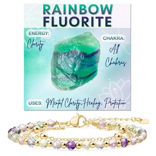 Farfume Fluorite Arcobaleno Bracciale Pietre Naturali per Donna Perle in Pietra Naturale da 4mm Gemme Lavorate a Mano