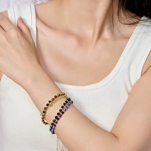 Farfume Occhio di Tigre Bracciale Pietre Naturali per Donna Perle in Pietra Naturale da 4mm Gemme Lavorate a Mano miniatura 2