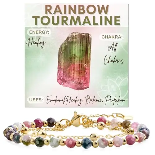 Farfume Tormalina Arcobaleno Bracciale Pietre Naturali per Donna Perle in Pietra Naturale da 4mm Gemme Lavorate a Mano