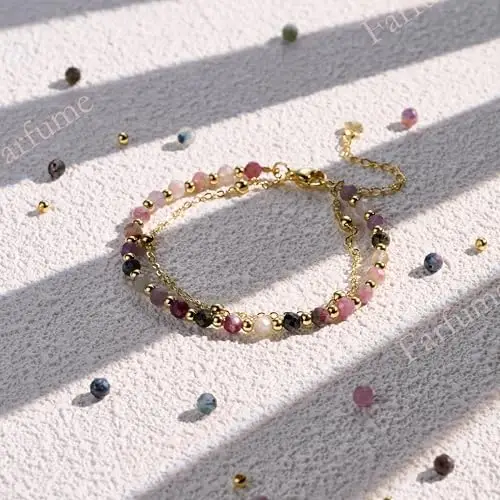 Farfume Tormalina Arcobaleno Bracciale Pietre Naturali per Donna Perle in Pietra Naturale da 4mm Gemme Lavorate a Mano miniatura 3