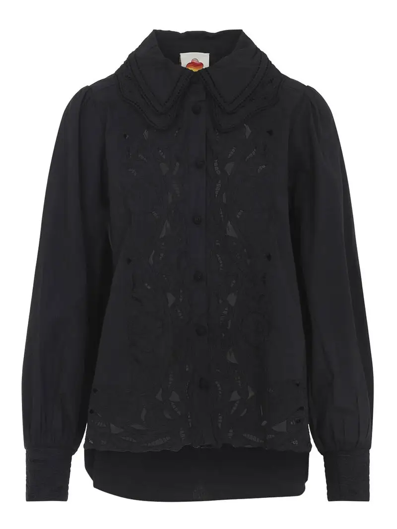 Camicia a maniche lunghe ricamata Nero