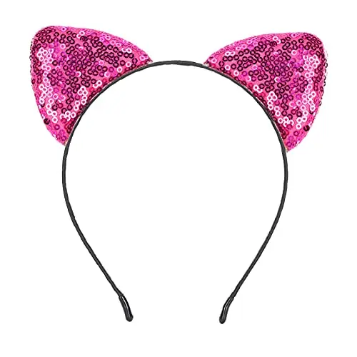 Fasce Con Paillettes e Orecchie di Gatto - Cerchietto Glitter Con Cerchi in Metallo per Donne e Ragazze - Decorazione