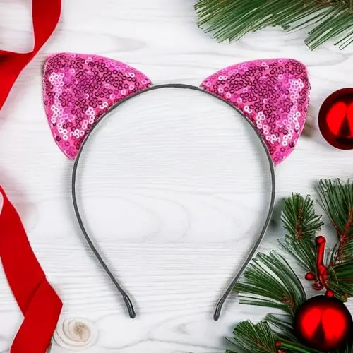 Fasce Con Paillettes e Orecchie di Gatto - Cerchietto Glitter Con Cerchi in Metallo per Donne e Ragazze - Decorazione miniatura 2