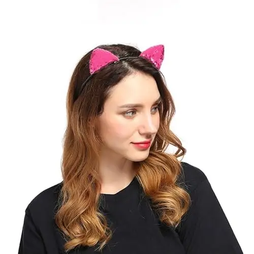 Fasce Con Paillettes e Orecchie di Gatto - Cerchietto Glitter Con Cerchi in Metallo per Donne e Ragazze - Decorazione miniatura 3