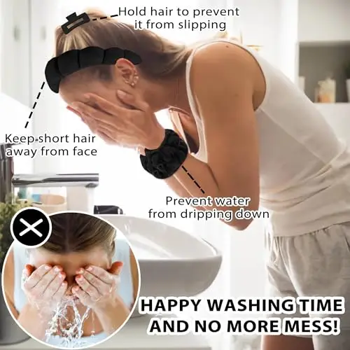 Fasce Spa per le donne, 1 fascia per il trucco e 2 fasce per il lavaggio del polso, 2 elastici per capelli e 1 set di miniatura 3