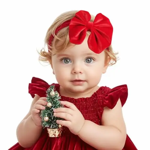 Fascetta per Capelli Neonata con Fiocco in Velluto-Fascia per capelli Bambina (da 3 a 18 mesi)