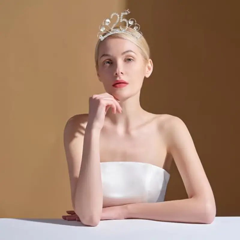 Fascia e diadema per il 25° compleanno, corona di compleanno in oro rosa 25 e favolosa fascia e diadema per donne, Decorazione per ragazza con fascia per corona di compleanno miniatura 3