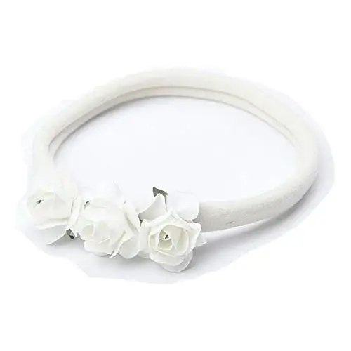 FASCIA ELASTICA BABY per CAPELLI con 3 FIORI FIORELLINI 0-MESI NEONATO per Feste Battesimi, Comunioni, Wedding,