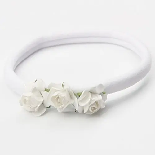FASCIA ELASTICA BABY per CAPELLI con 3 FIORI FIORELLINI 0-MESI NEONATO per Feste Battesimi, Comunioni, Wedding miniatura 2