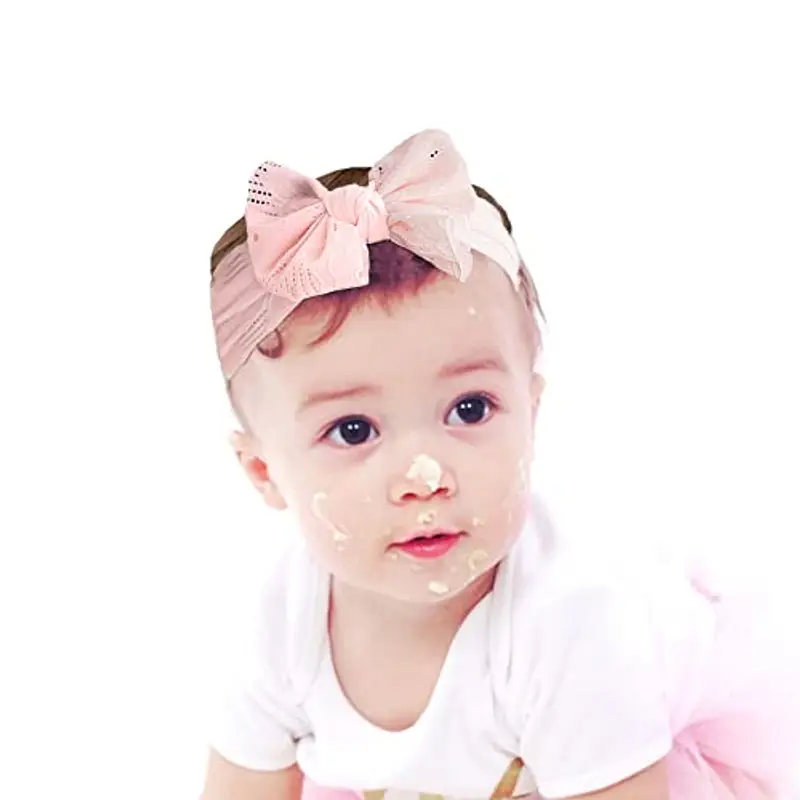 Fashband Baby Girl Fasce in nylon Bowknot Fasce elastiche per capelli Morbido copricapo carino per bambini Neonati (confezione da 3)(Rosa) miniatura 3